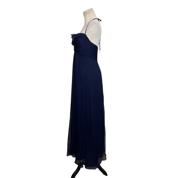 Amsale Navy Blue Silk Halter Maxi Formal Dress Size 6 - Picture 7 of 14